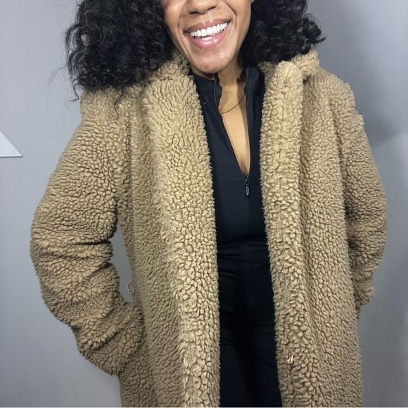 Vintage tan teddy car coat cozy sherpa style trench plush fluffy neutral jacket - Picture 13 of 15